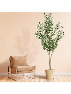 6ft Faux Olive Tree - Realistic Artificial Silk Plant for Home & Office Decor